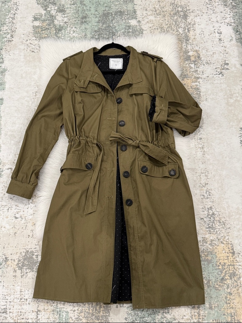 Belle & bloom Olive Green Drawstring Trench Coat